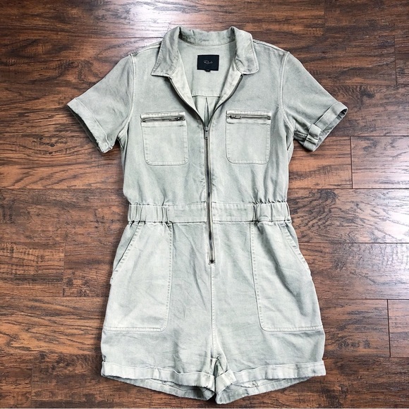 Rails • Effie Utility Romper shortalls playsuit Seagrass sage green twill zip - Picture 4 of 12